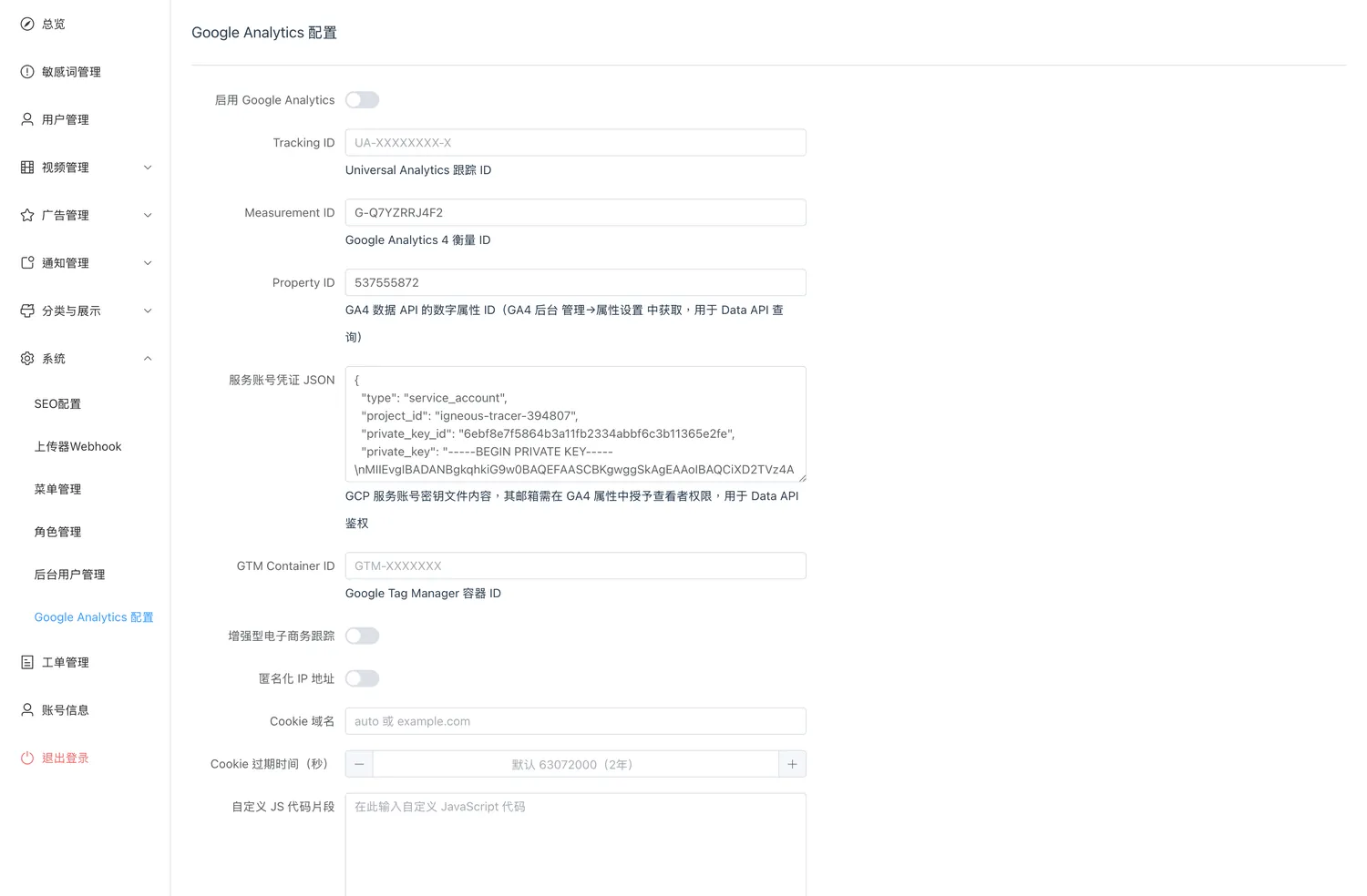Google Analytics 配置（凭证内容已隐去）