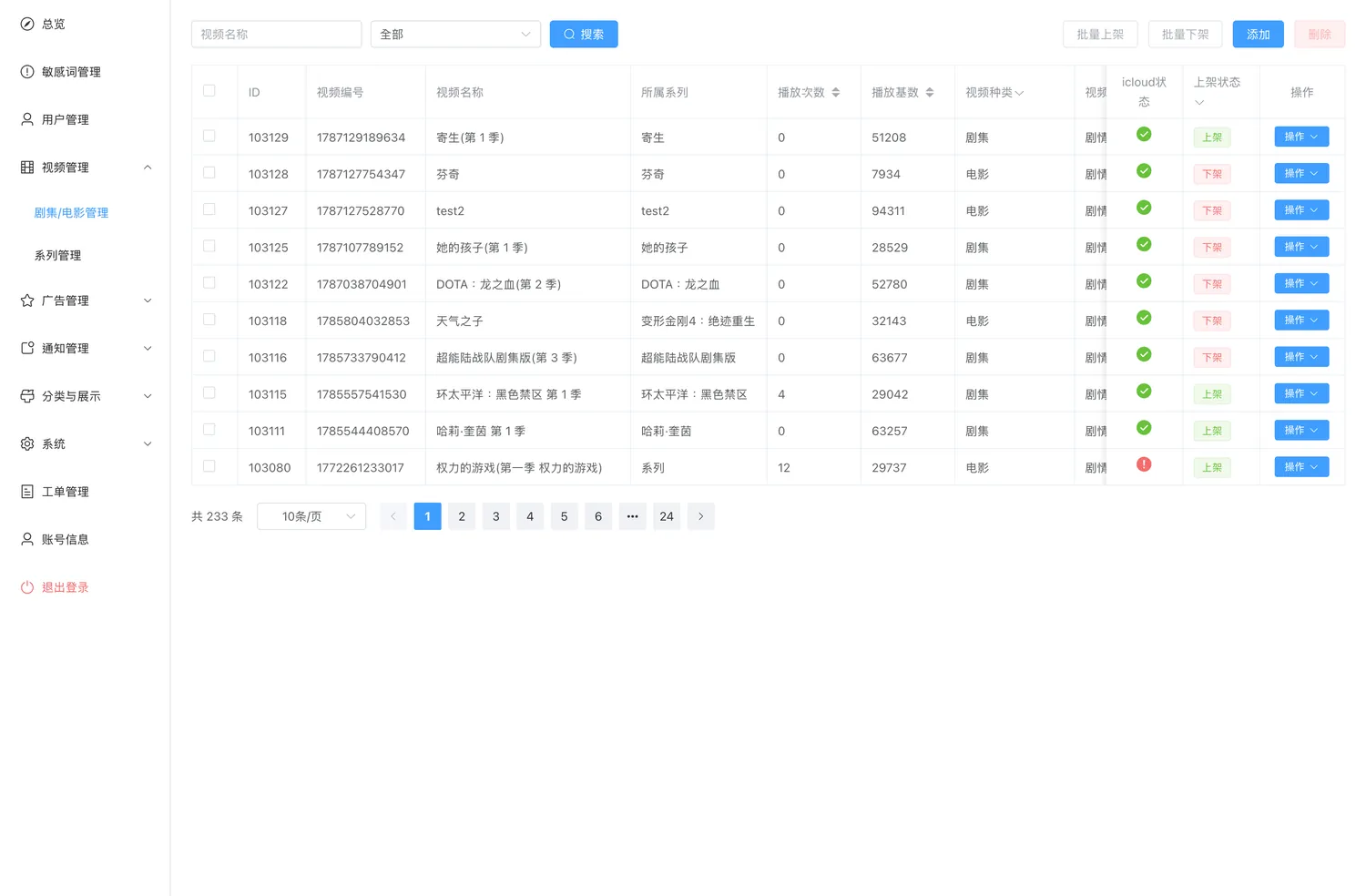 剧集/电影管理列表